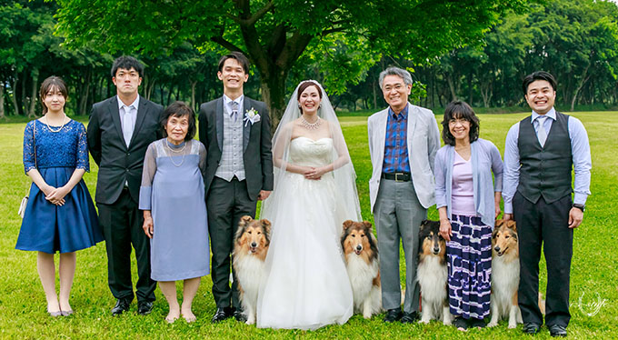 自宅結婚式　ウェディングドレス　挙式　犬との結婚式